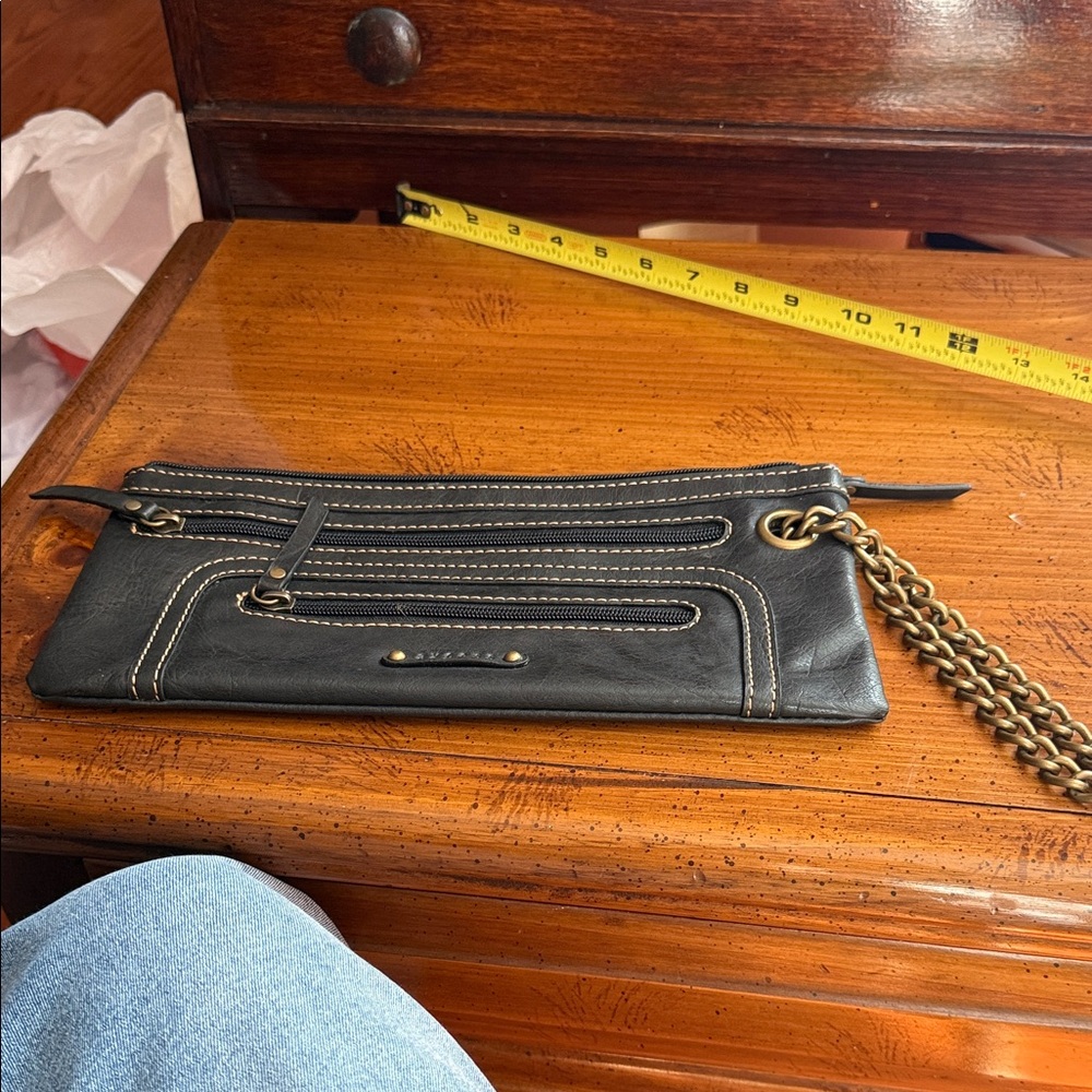 Black Leather Clutch with Chain Strap